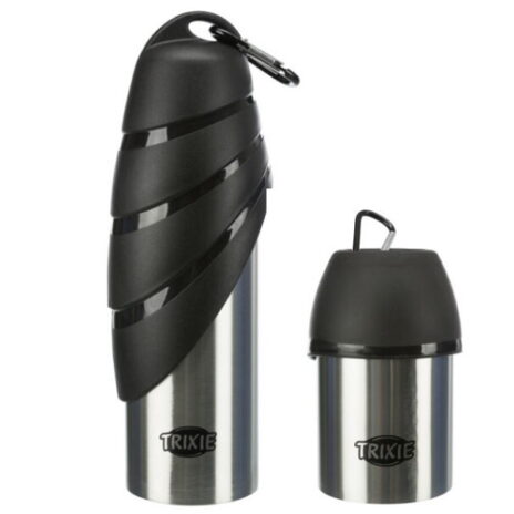 Trixie fles met drinkbak RVS/zwart