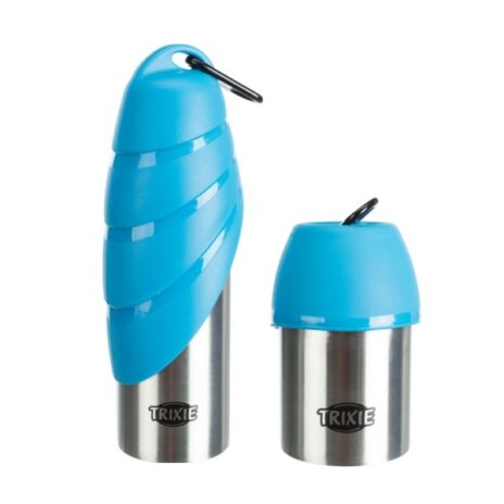Trixie fles met drinkbak RVS/blauw